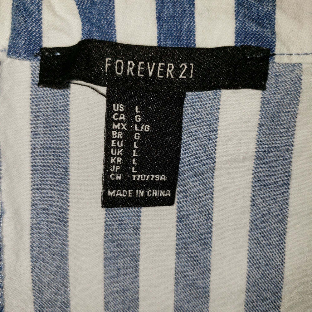 White & Chambray Stripe- •F21• | A-Line Mini Skirt - Picture 2 of 8